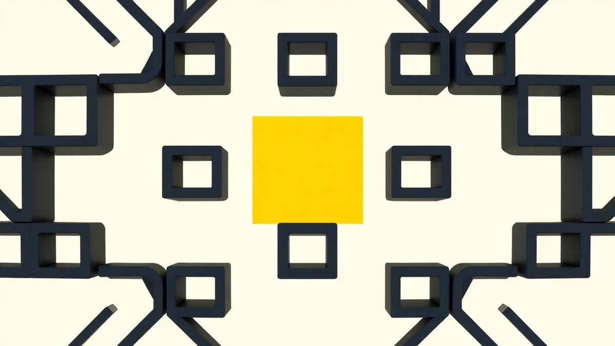 Black cube lattice around a yellow square representing BNB Smart Chain