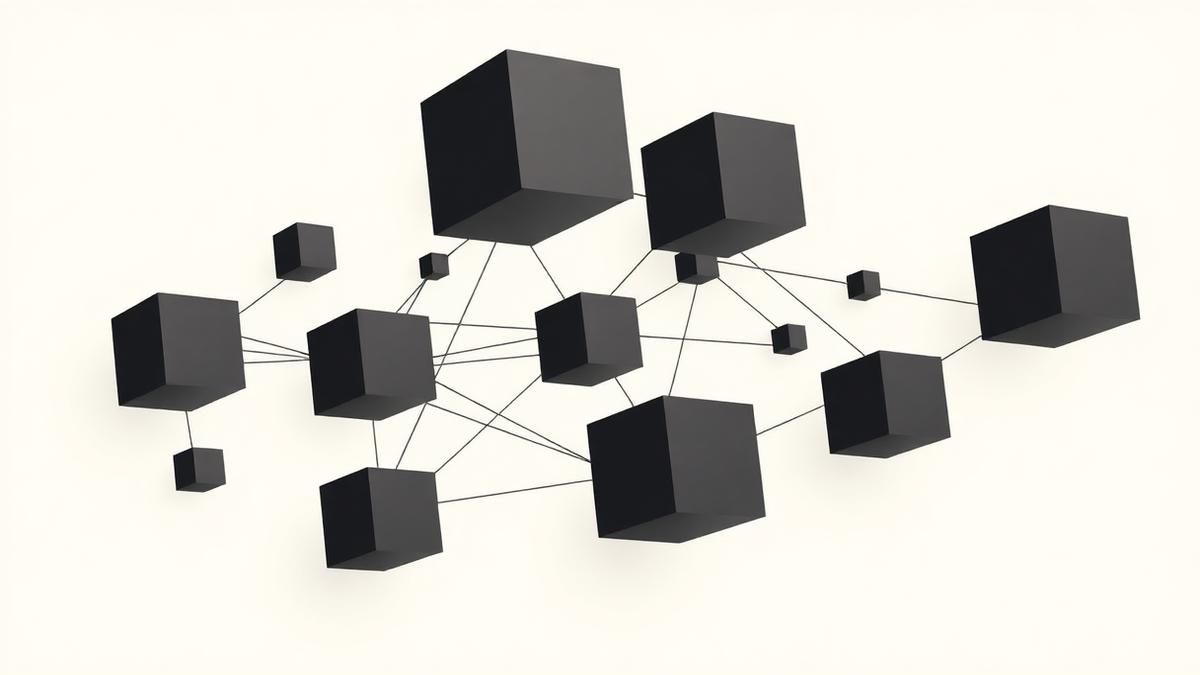 Network of black cubes representing the Cosmos internet of blockchains