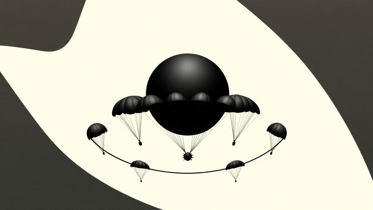 Black sphere with parachute pods representing Polkadot parachains