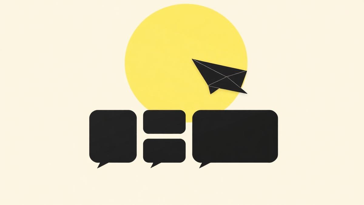 Black paper plane above chat bubbles representing TON and Telegram