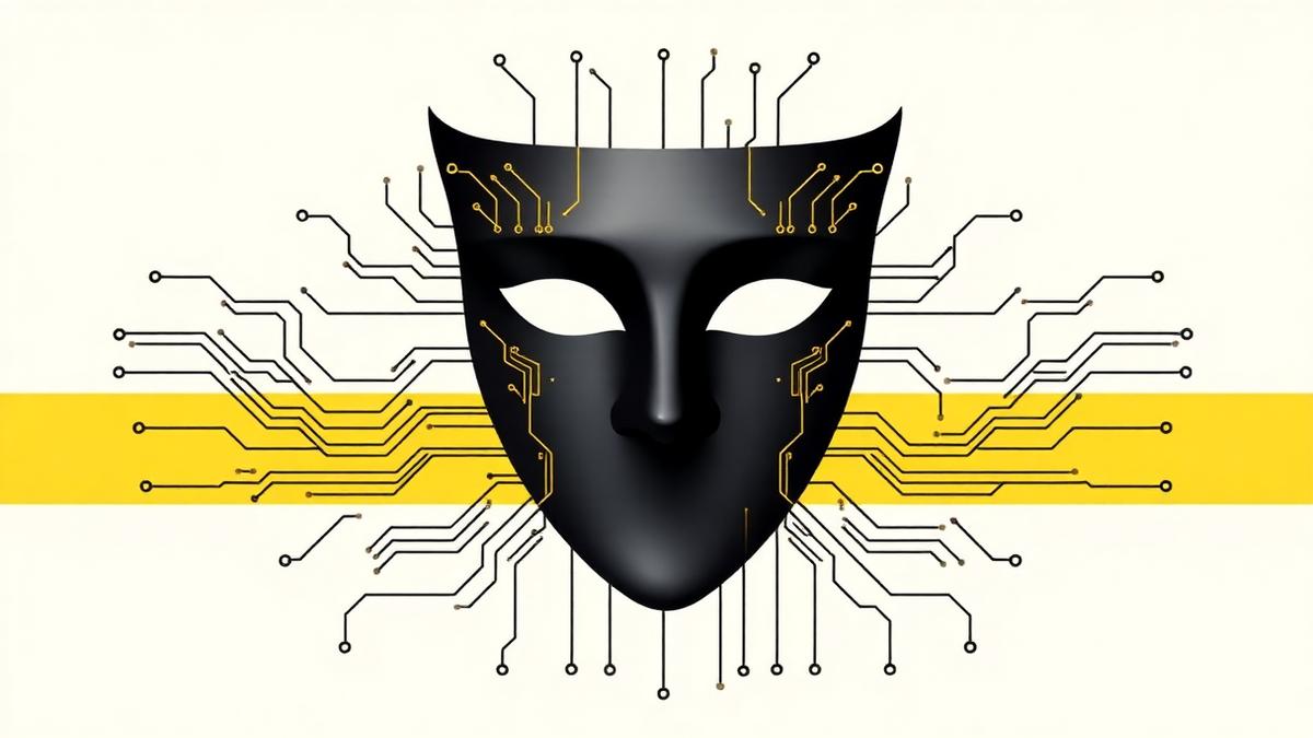 Black mask surrounded by circuit traces representing private AI inference